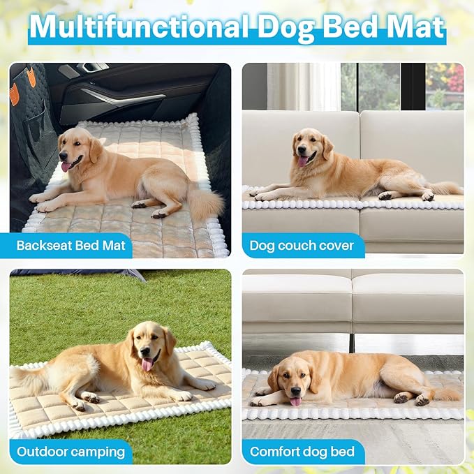 Dog Car Seat Cover for Back Seat, Dog Bed for Car, Fit for Backseat Extenders, Car Seat Protector, Nonslip Soft Durable for Cars Trucks and SUVs (Light Brown and White, 24.8"*54")