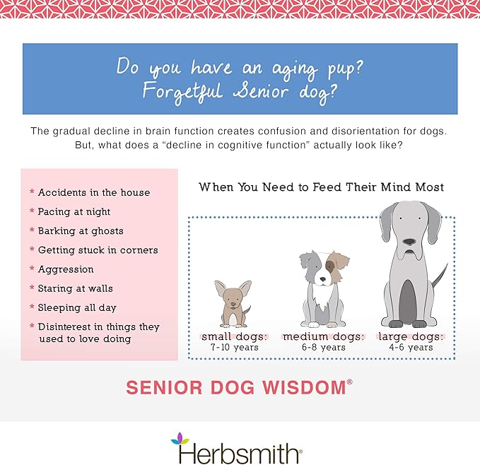 Herbsmith Senior Dog Wisdom – Dog Dementia Supplement – DHA for Senior Dog Brain Health - Senior Supplement for Dogs- 60ct Large Chews