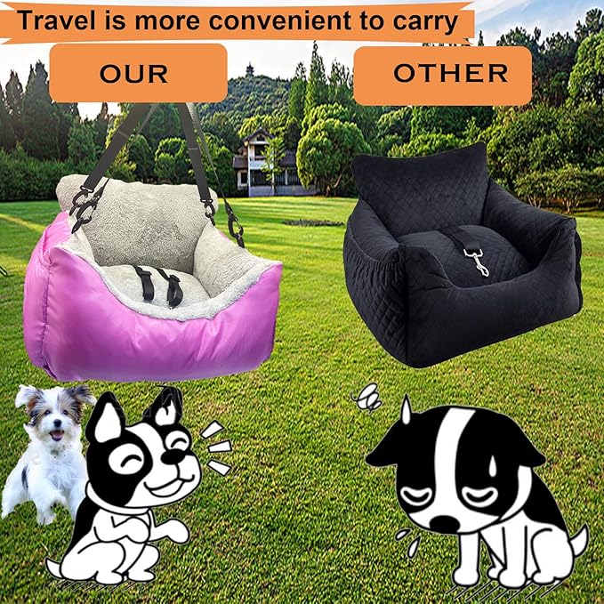 Small Dogs Car Seat Under 25,Fully Detachable and Washable Ultra Soft Carseat Travel, with Clip-on,Portable Handle and Storage Pockets Pet Booster Seats,Portable Dog CarTravel Carrier Bed