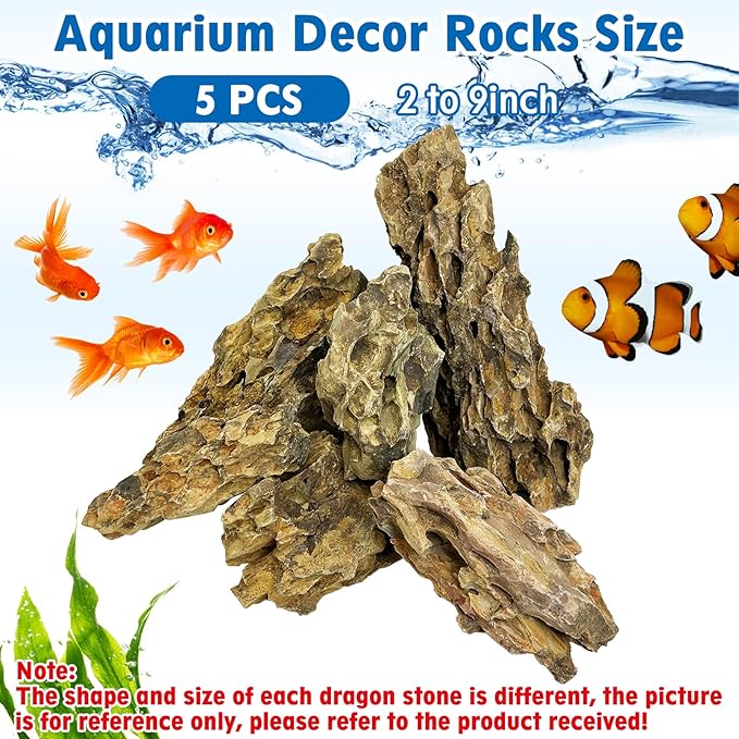 Hamiledyi 5 PCS Natural Aquarium Rocks 2" to 9" Dragon Stone Aquarium Decor Rocks Aquascape Rocks Landscaping Model for Fish Tank Terrariums Vivariums