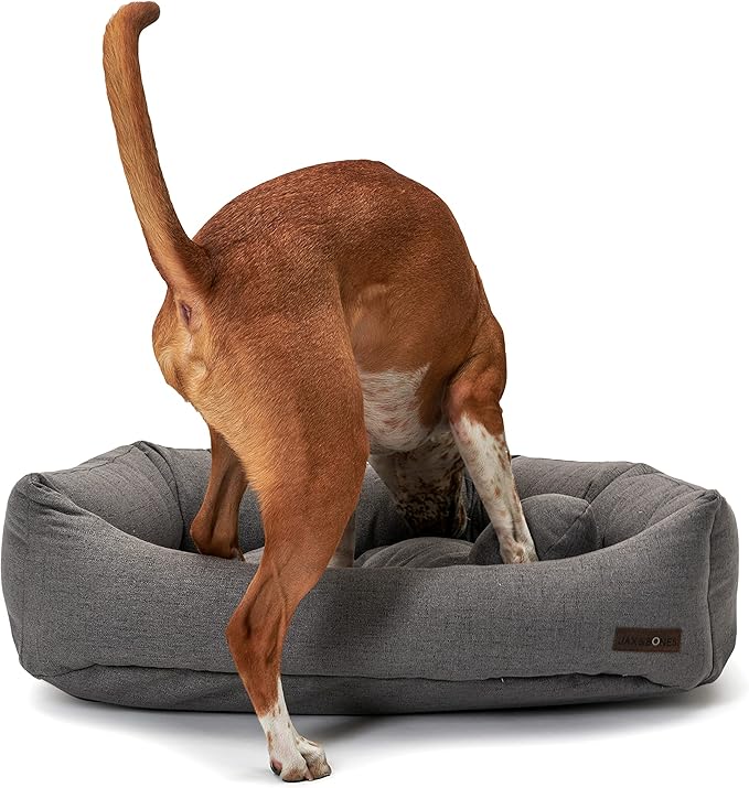 Jax & Bones Napper Dog Mat - Large Grey Machine Washable Bed With Extra Heavy Duty Bolstered Sides - Lark Graphite | 40 x 32 Inches