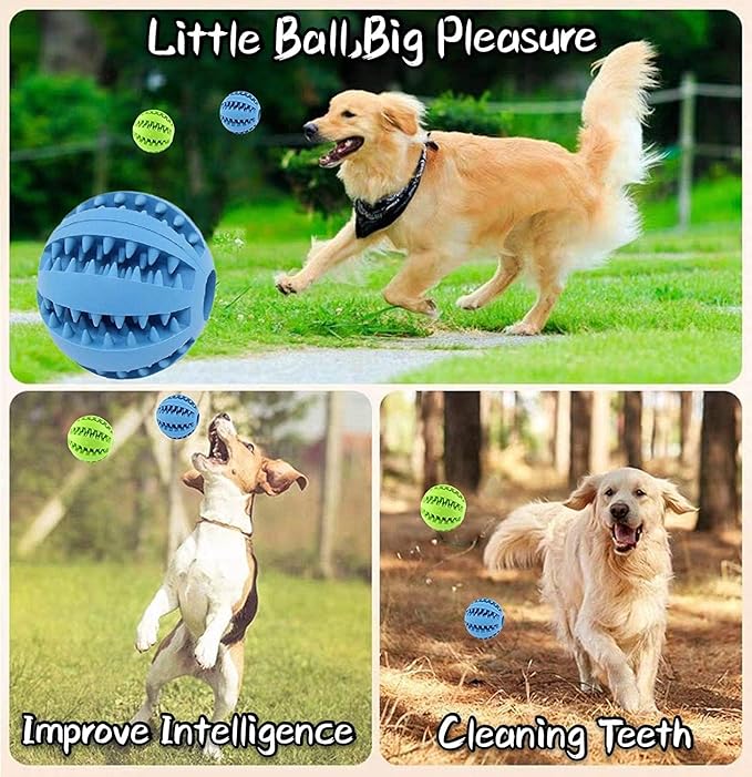 Dog Treat Toy Ball, Dog Tooth Cleaning Toy, Interactive Dog Toys(1 Green+1 Blue) 2.8" Pack of 2