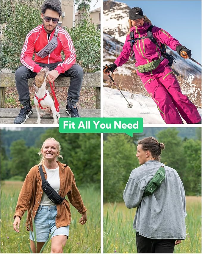 WATERFLY Fanny Pack for Women Men Water Resistant Small Waist Pouch Slim Belt Bag with 4 Pockets for Running Travelling Hiking Walking Lightweight Crossbody Chest Bag Fit All Phones…