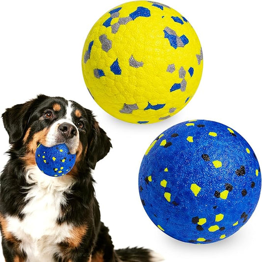 Dog Balls Tennis Ball Toys 2 Pack Dog Toys for Aggressive Chewers Indestructible Durable Teething Chew Bouncy Safe Balls Dogs Floating for Water Toy Fetch Pet Ball for Large Medium Dogs(Blue+Yellow)