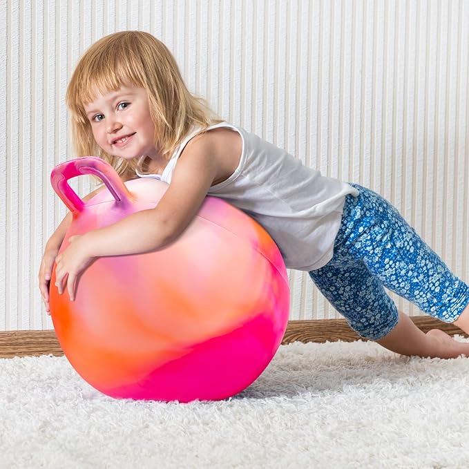 INPODAK Hopper Ball, 22 Inch Bouncy Ball with Handle for Kids, Hippity Hop Jumping Bounce Hopping Toy for Boys Girls Ages 7-12 with Pump and Gift Box Great Gift for Birthday Holiday (Orange)