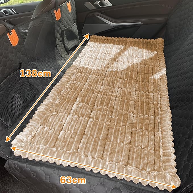 Dog Car Seat Cover for Back Seat, Dog Bed for Car, Fit for Backseat Extenders, Car Seat Protector, Nonslip Soft Durable for Cars Trucks and SUVs (Light Brown, 24.8"*54")