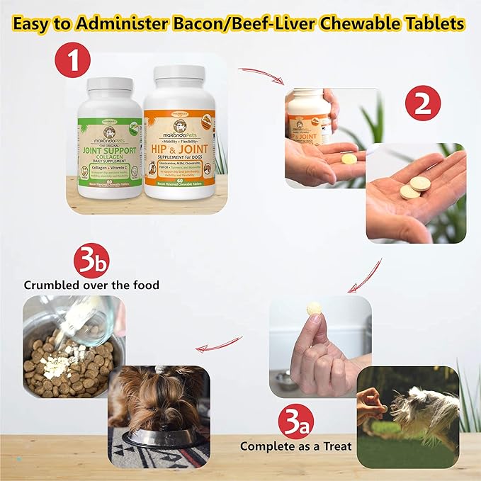 Hip and Joint Supplement for Dogs with Chondroitin, Collagen, Turmeric, Glucosamine and MSM - Dog Arthritis Supplement. Joint Supplement Large Breed and Small. (120 Tabs)