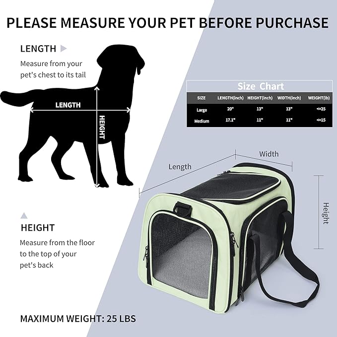 Mile High Life | Outdoor Travel Pet Carrier | Kitty Puppy Cat Carriers | Collapsible Dog Carrier for Small Medium Dogs | Cat Crates w Breathable Mesh with Soft-Sided (Green, Large)