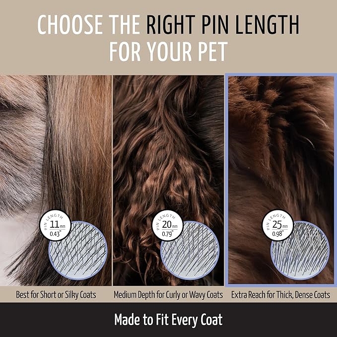 Tauro Pro Line Plastic Long & Short Hair Slicker Dog Brush for Deshedding & Detangling - Purple Slicker Brush for Dog & Cat Grooming - 0.98″ Pins, Flexible Cushion & Non-Slip Grip