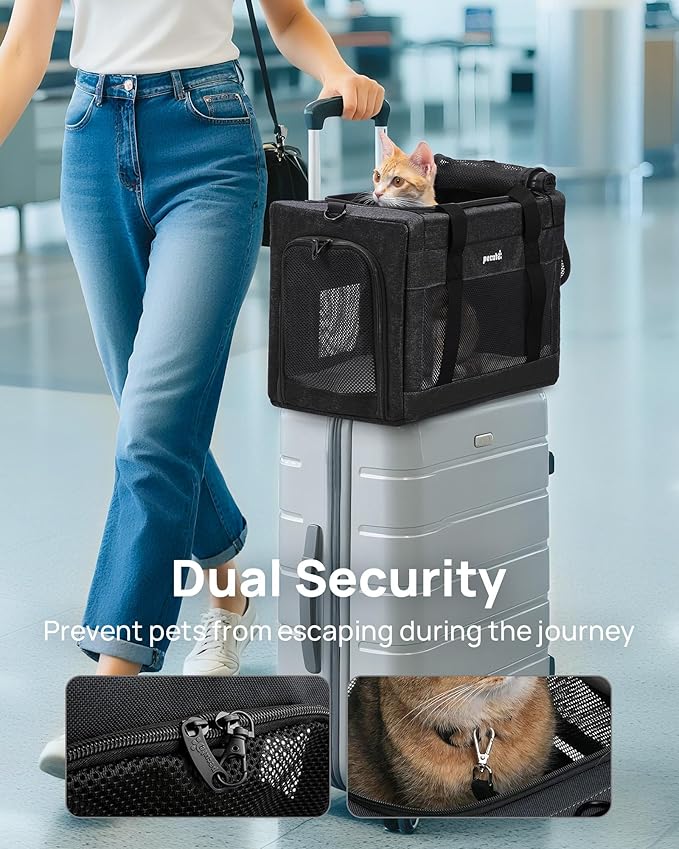 Airline Approved Cat Carrier, Pet Carrier Soft-Sided, Portable Dog Carrier with Stable Structure, TSA Approved Pet Carrier for Pets Less Than 12lbs, Cat Carrier Bag Suitable for Travel, Dark Gray