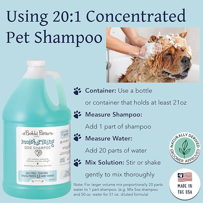 Bobbi Panter Moisturizing Dog Shampoo, Moisturizes and Enriches Dogs Skin & Fur, Soft Sea Air Fragrance, Concentrated 30:1, Made in The USA, 1 Gal.