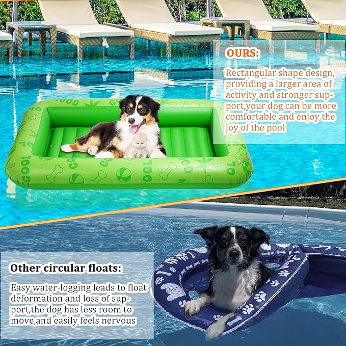 Dog Float for Summer Pool 60" x 33. 5" Inflatable Dog Pool Float with Rope and Handle Durable and Foldable Pet Raft Lake Floating Raft for Small Medium Large Dogs, Hold up to 220 Lbs