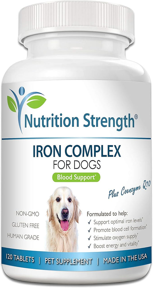 Iron for Dogs with Anemia to Support Blood Health, Blood Cell Formation & Oxygen Supply, Iron Supplement for Anemic Dogs + Vitamin C, Folate, Vitamin B12, 120 Chewable Tablets
