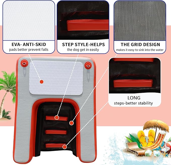 Inflatable Dock, Load-Bearing 200 pounds, Dog pet ramp, Suitable for Swimming Pools, Boat Docks, Lakes, Beach use Water Sports Platform.