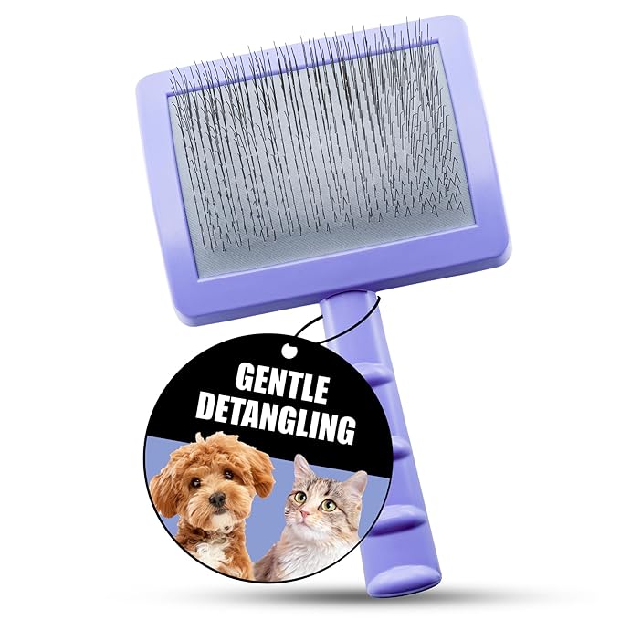 Tauro Pro Line Plastic Long & Short Hair Slicker Dog Brush for Deshedding & Detangling - Purple Slicker Brush for Dog & Cat Grooming - 0.79″ Pins, Flexible Cushion & Non-Slip Grip