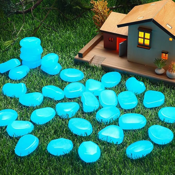 100 Pcs Glow in The Dark Rocks Glow in The Dark Pebbles Outdoor Fish Tank Rocks Aquarium Gravel Luminous Stones for Walkway Succulent Plant Halloween Decor(1.8 Inch,Light Blue)