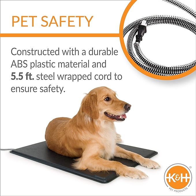 K&H Pet Products Lectro-Kennel Heated Outdoor Dog Pad, Durable Rigid ABS Plastic Waterproof Heated Pad for Cat & Dog Houses Outdoor, Washable Cover, Safety Listed - Large 28.5 X 22.5in Black 80W