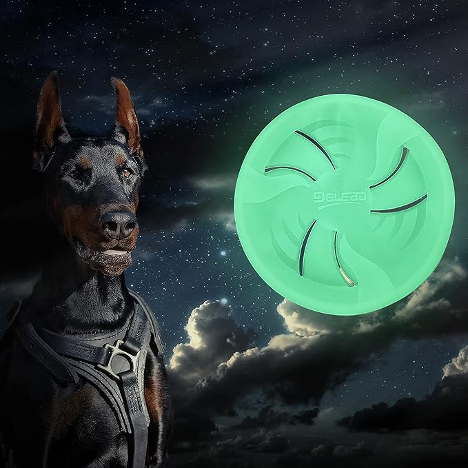 Glow-in-The-Dark Flying Discs, Interactive Dog Flyer Toys, Soft Lightweight Dog Catch and Fetch Toys, Floats in Water & Safe on Teeth, 9 inch (Large, Glow)