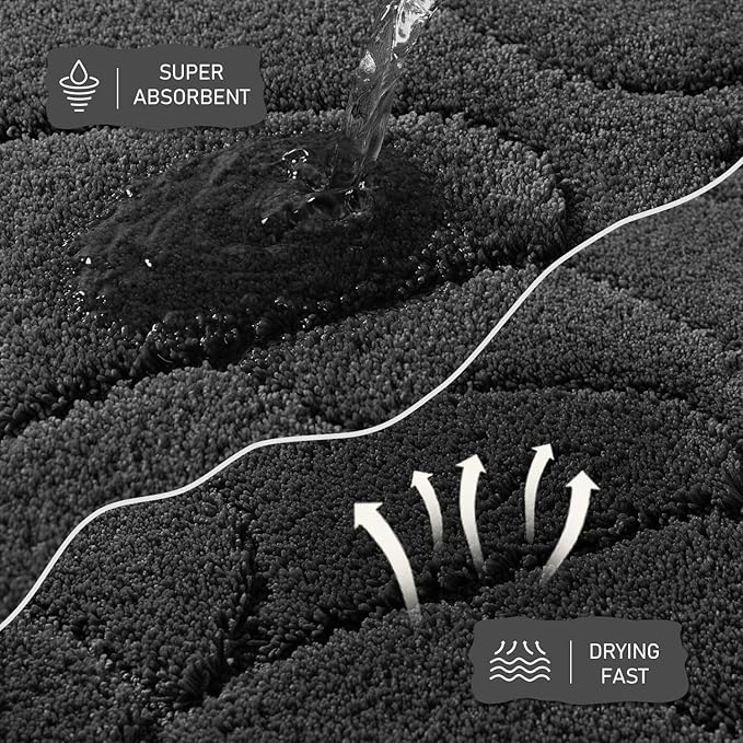 Large Dog Door Mat for Muddy Paws, 22x47 Absorbent Dirt Trapper Long Door Mat, Non-Slip Washable Mud Mat for Dogs, Polyester Microfiber Soft Pet Rug Mat for Entryway, Mud Dog Paws, Patio (Charcoal)