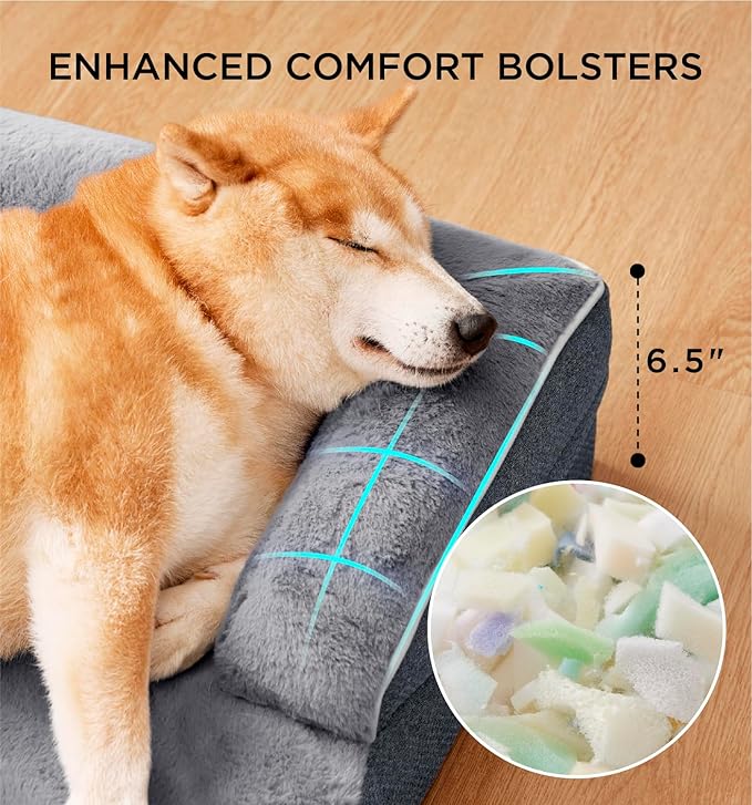 MADE 4 PETS Orthopedic Dog Bed for Large Dogs, Supportive Foam Big Large Pet Bed Sofa with Washable Removable Cover, Waterproof Dog Couch Bed, Non-Slip Bottom and Egg-Crate Foam, Grey