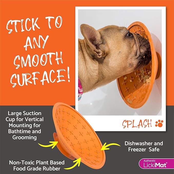 LickiMat Splash, Dog Slow Feeder Bowl Lick Mat, Boredom Anxiety Reducer, Sticks to Smooth Surface; Perfect for Food, Treats, Yogurt, or Peanut Butter. Fun Alternative to a Slow Feed Dog Bowl, Purple
