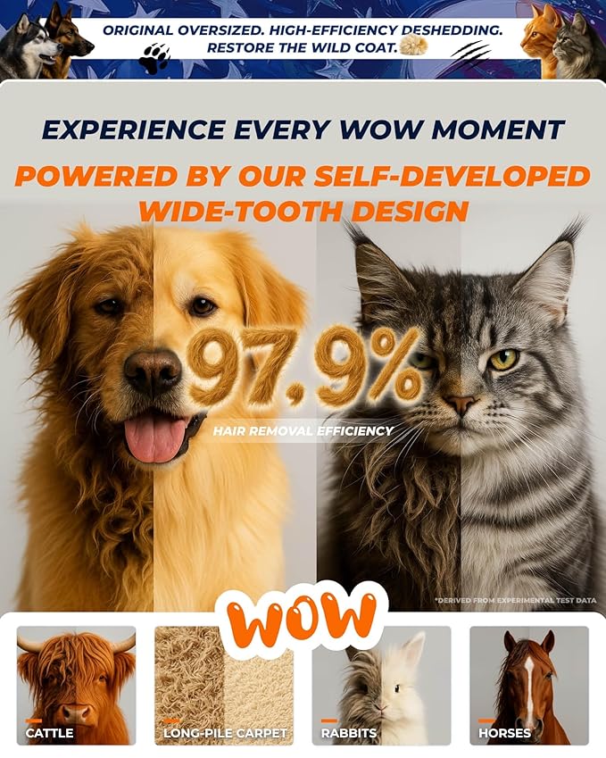 Extra Large 2-Sided Undercoat Rake for Dogs & Cats, Dog Brush for Shedding Remove Mats, Dematting Comb, Safe&Gentle Grooming Brush for German Shepherds Medium to Long-Haired Pets,Premium Wooden Handle