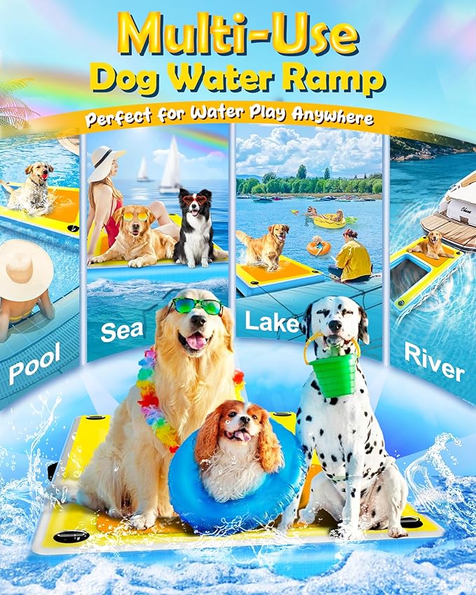 Inflatable Water Ramps,Multi-Use Large Dog Floats Ladder for Pool Boat Dock Lake,Non-Slip One-piece Ramp Mesh Swimming Plank for Adults Children Dogs Up to 240 lbs,Swimming Float Water Toys