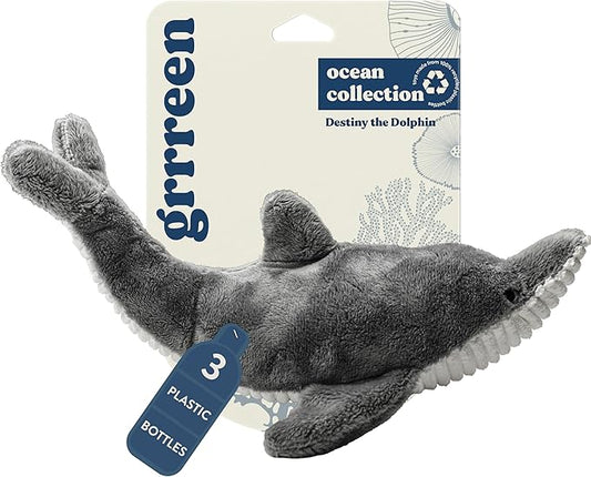Ocean Collection Dog Toys | Medium Sized Destiny The Dolphin | Cute, Durable, & Sustainable Plush Chew Toys for Dogs 25 to 50 lbs | Eco Friendly & 100% Recycled Materials
