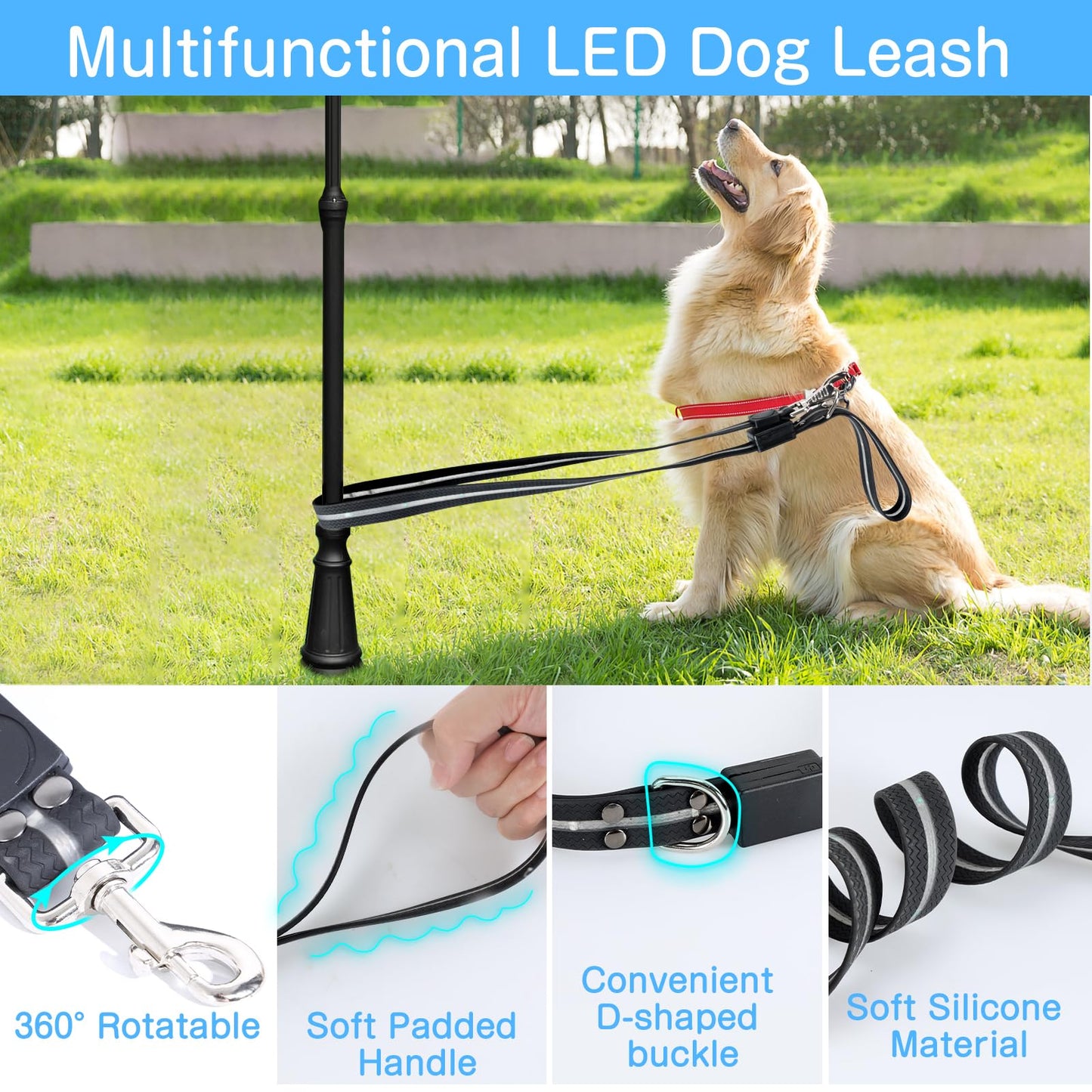 2025 Upgrade 4 Ft Led Dog Leash, 12 Lighting Modes Light Up Dog Leash Rechargeable - 4 Ft Lighted Dog Leashs for Night Walking Safety Glow in The Dark, Silicone Dog Leashs for Small Medium Large Dogs