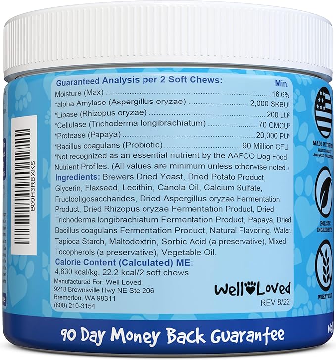 Probiotics for Dogs, Dog Probiotics, Made in USA, Vet Developed for Gut Health, Yeast Balance, Itchy Skin, Diarrhea & Gas Relief, Chews with Prebiotic & Digestive Enzymes, Digestive Support
