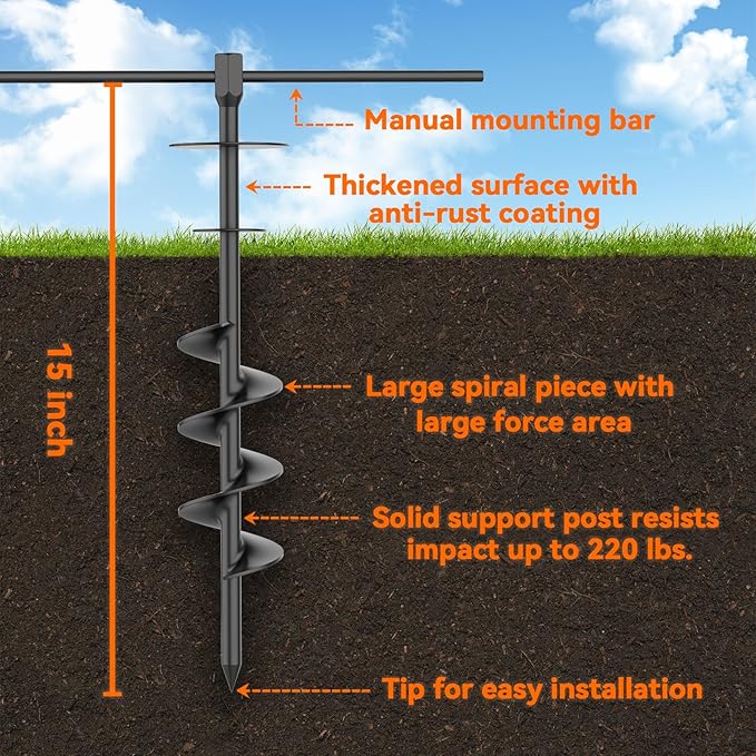 Heavy Duty 30FT Dog Tie Out Cable and Stake，360°Swivel Screw in Spike Auger Ground Stake Anchors for Large Medium Medium up to 220 lbs，Dog Outside Lead Cable for Yard, Lawn Beach, Camping