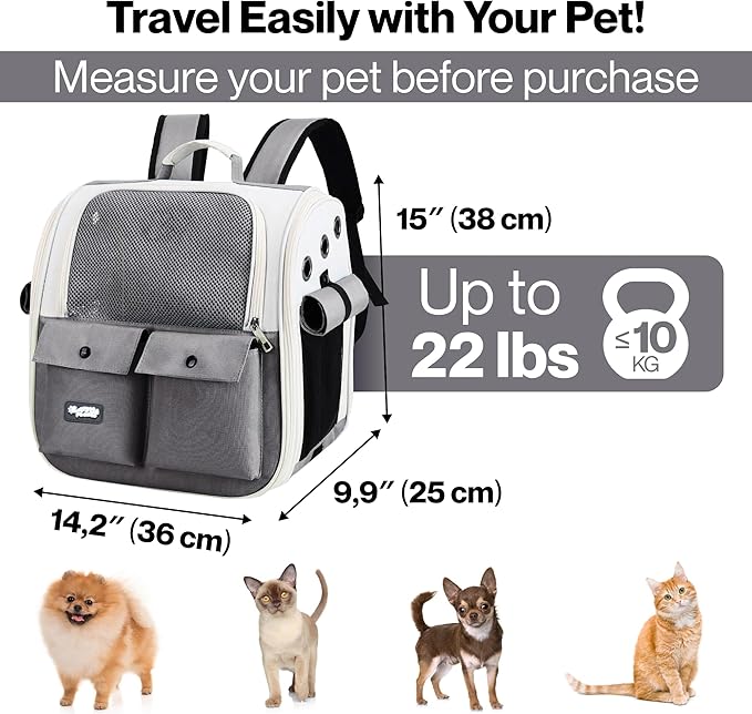 CMP – Cat Backpack Carrier – Airline Approved Dog Carrier for Small Dogs, Cats & Pets – Ventilated Backpack Pet Carrier for Travel, Hiking, Vet Trips – Soft Sided Puppy Carrier Bag with Padded Straps