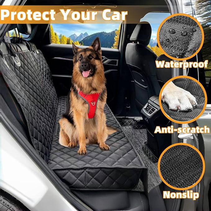 Dog Car Seat Cover for Back Seat, Dog Seat Covers Pet Rear Seat Cover, Waterproof Car Bench Seat Protector, Interior Backseat Covers Mat for Cars, SUVs and Vans (Black, 52"x48")