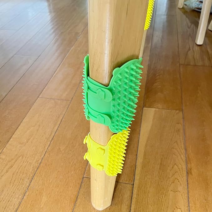 4 Pcs Cat Self Groomer Brush - Adjustable Silicone Pet Grooming & Massage Tool Face Itch Relief Scratching Hair Scrubber Table Leg Dual Strap Design for Cats & Dogs (Yellow)