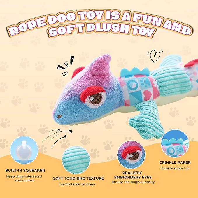 Squeaky Dog Toys Stuffed Tear-Resistant Plush Chameleon Pet Toy Eliminates Boredom for Small Medium Breed, for Chewing and Playing Tug of War (Purple)