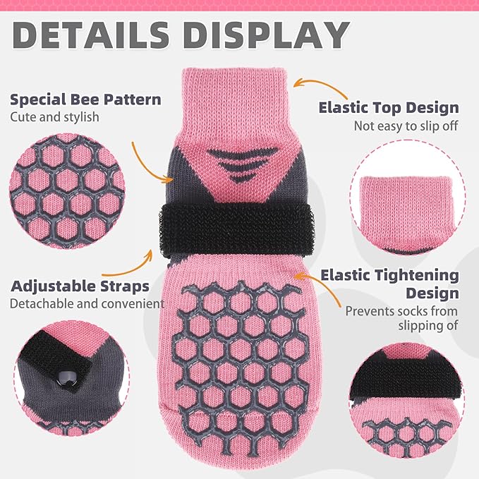 KOOLTAIL Dog Socks for Hot Pavement, Summer Breathable Dog Socks to Prevent Licking Paws, Non Slip Pet Boots & Paw Protectors for Hardwood Floor,Grippy Shoes for Small Medium Large Senior Dogs,Pink L
