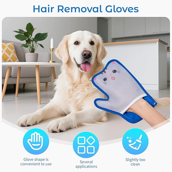 Haiou 4 Pcs Pet Hair Removal Gloves Washable, Magic Brush Reusable Grooming Gloves for Dogs, Cats on Furniture, Beds, Cars Quick Fur Remover Tool