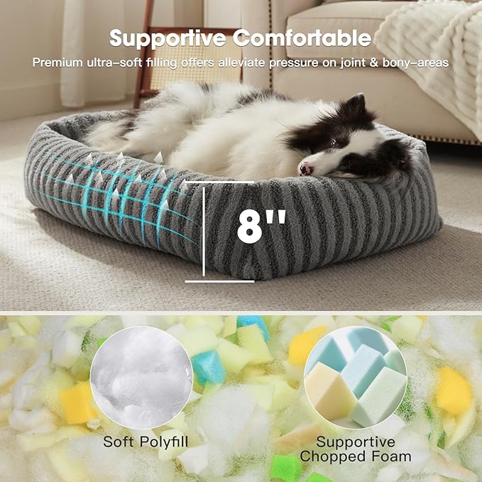 MIXJOY Dog Bed Large Size, Washable Large Dog Beds with Removable Cover, Rectangle Pet Beds for Big Dogs, Soft Warming Calming Pet Bed with Non-Slip Bottom, 36"x27"x8", Grey