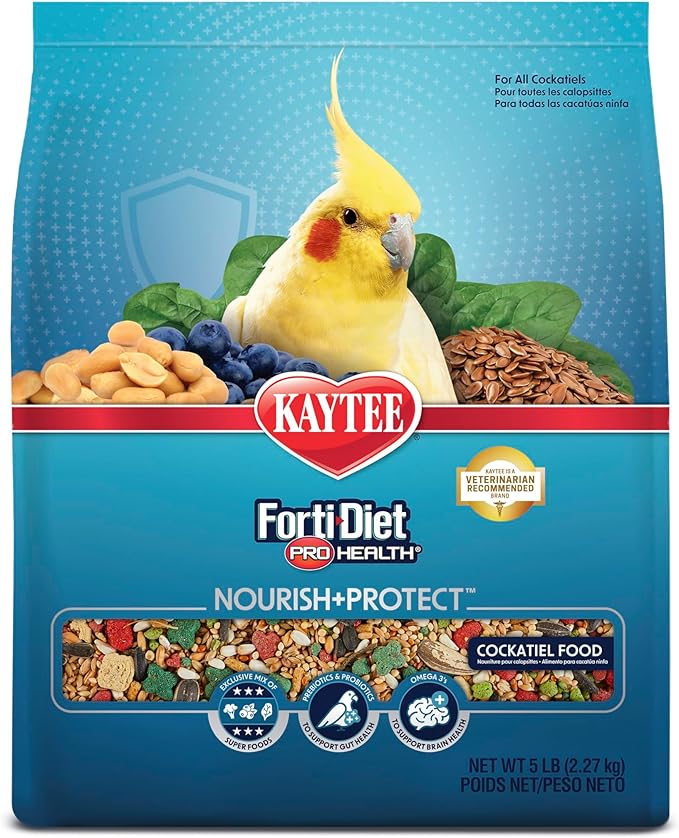 Kaytee Forti-Diet Pro Health Nourish+Protect Cockatiel Food, Comprehensive Nutrition Backed by Science, Digestive Health, Immune Support, 5 pounds