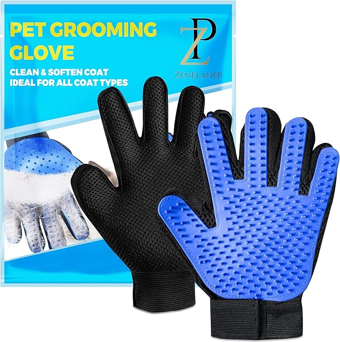 Upgrade Pet Grooming Gloves, Grooming Gloves for Dogs, Cats, Rabbits & Horses with Long and Short Hair, Efficient Pets Hair Remover Mittens - 1 Pair (Blue)
