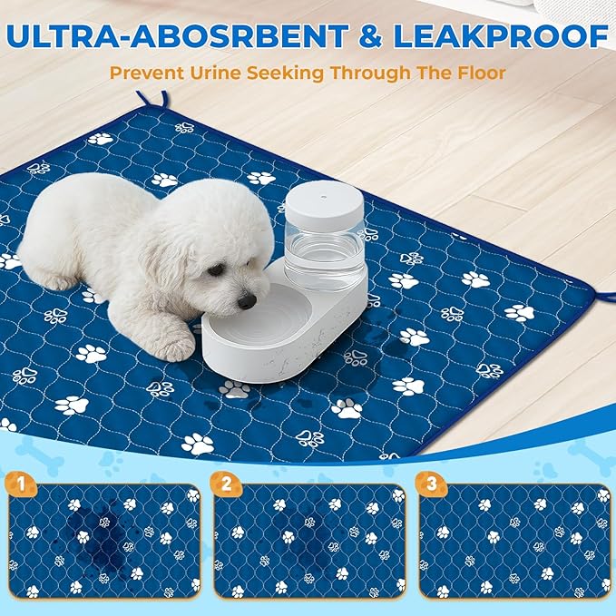 Fostanfly Washable Pee Pads for Dogs, 2 Pack Large 54"x54" Ultra-Absorbent and Leak-Proof Non-Slip Reusable Potty Training Pads for Dogs, Puppy & Cats of Add 8 Lanyards-Blue