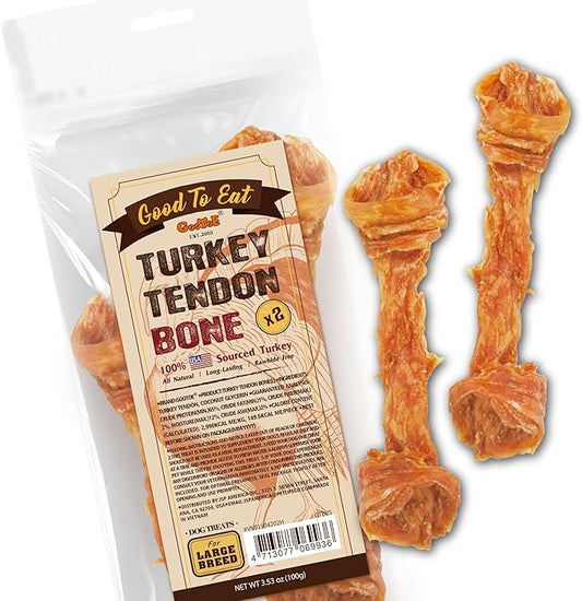 Gootoe Turkey Tendon Dog Treats, Bone (L) 3.53 oz, USA-Sourced Turkey Tendon, Natural Snack, Premium Puppy Chews, Hypoallergenic, Reseal Value Bags, Size for Large Dogs