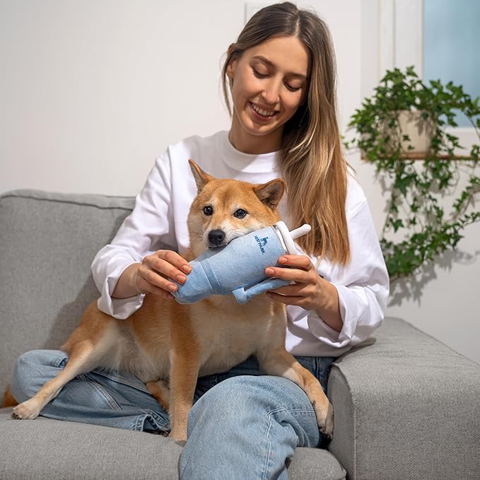 Tumbler Cup Funny Dog Toy - Parody Plush Squeaky Crinkle Dog Toy (Chambray Blue)