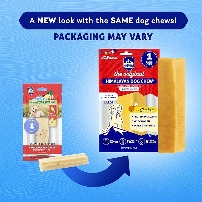 Himalayan Chew Original Yak Cheese Chew, Chicken, 1 Large Stick, 3.3 oz, Gluten Free, Healthy Treats, Grain & Lactose Free 100% Natural, Long Lasting Chews for s Under 55 lbs