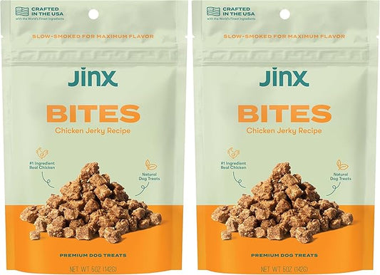 Jinx Chicken Bites, Soft Jerky Dog Treats, Slow-Smoked Real Chicken, Low-Calorie and Packed with Flavor, No Fillers, Bite-Sized Snack, 5oz (Pack of 2)