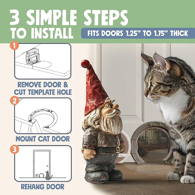 Gnome® Door Cat Door for Interior Doors - Stylish & Functional with No Flap, Lockable, and Easy Installation, Spacious Large Kitty Door for Cats Up to 20 lbs, Private and Comfortable Pet Door