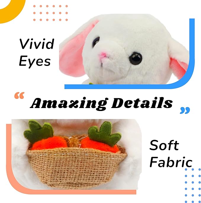 Hopearl Talking Bunny Repeats What You Say Rabbit with Carrots Nodding Electric Interactive Animated Toy Speaking Plush Buddy Gifts for Toddlers, White, 7''