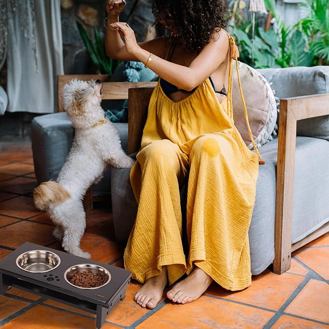 HTB Elevated Dog Bowls,Raised Dog Bowl Stand with 2 Stainless Steel Bowls,Elevated Raised Dog Bowls for Large Medium Small Sized Dogs