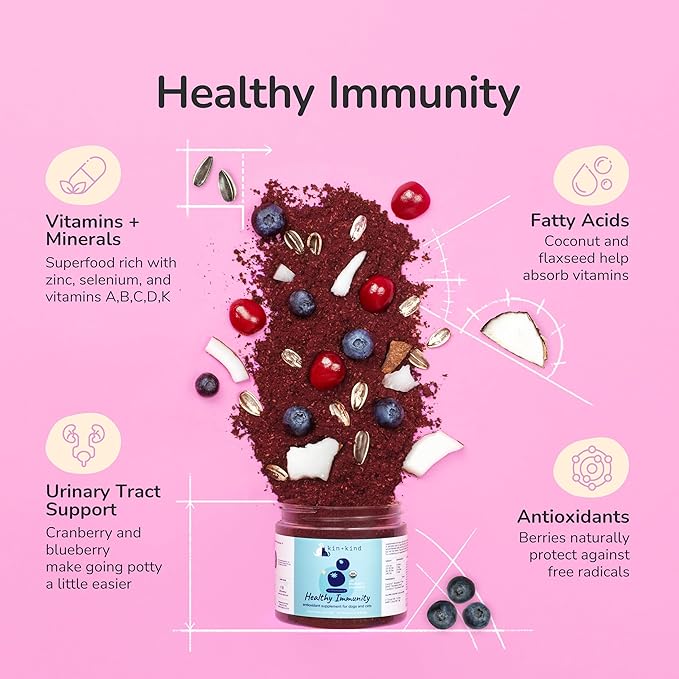 kin+kind Dog Supplement Powder - Supplement for Dogs & Cats for Healthy Immunity - Bladder Support - Natural Formula with Organic Cranberry, Blueberry and Coconut - Made in USA - 4 oz (Medium)