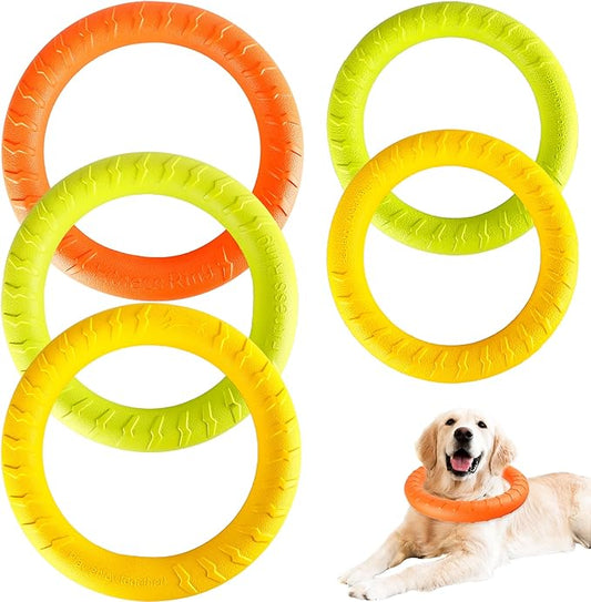 5 Pack Dog Training Ring Toys for Aggressive Chewers Medium Large Breeds Flying Disc Dog Floating Ring for Fetching Catching Throwing Teeth Cleaning Indestructible Pull Toy Outdoor (2 Size)